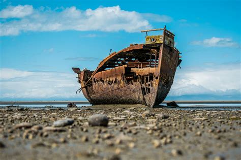 wrecked ship on land